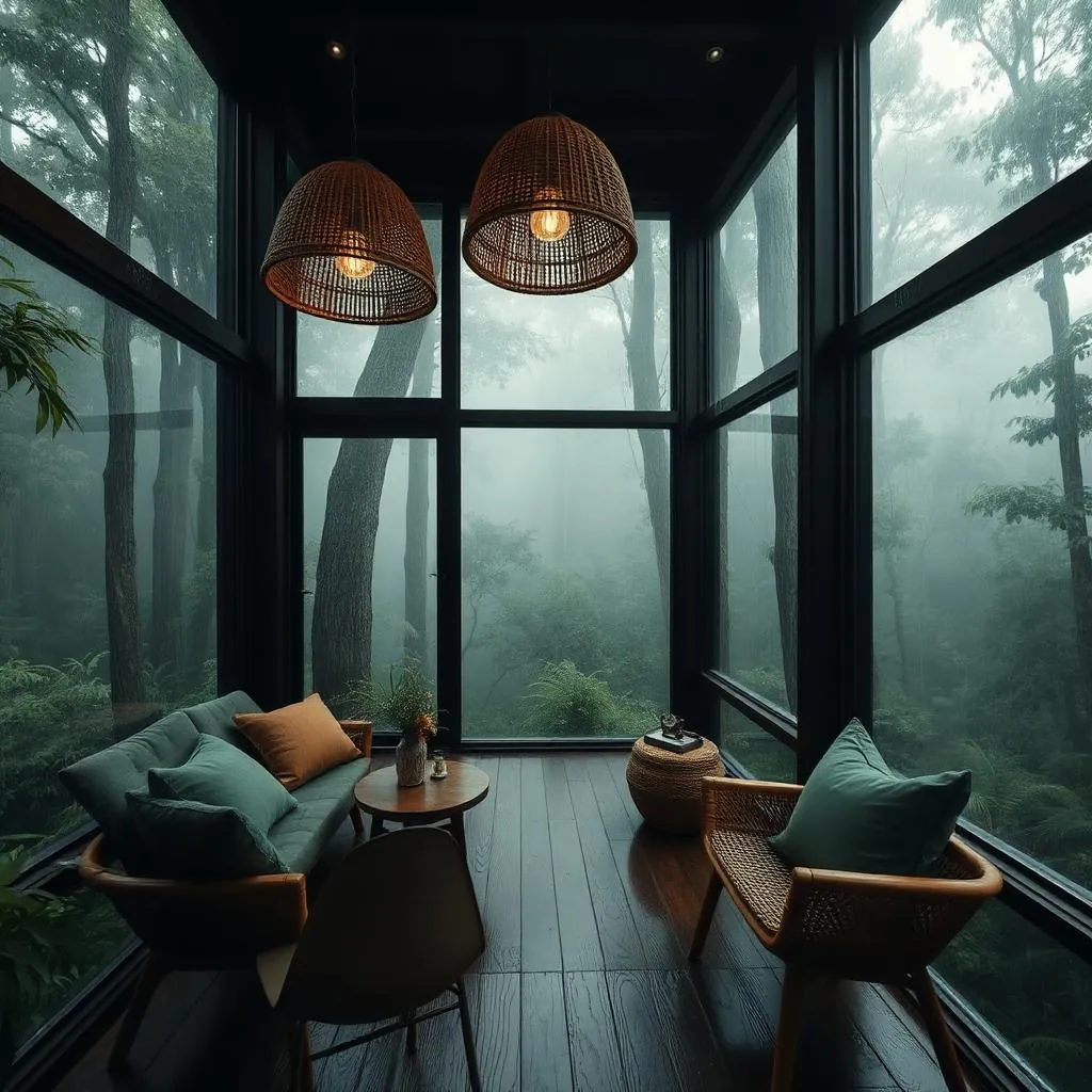 AURORA interior with green-toned palette and forest-facing glazing