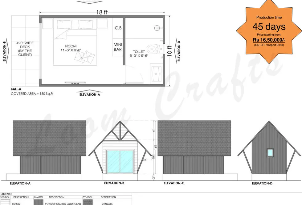 Bali prefab cottage roof and deck detail