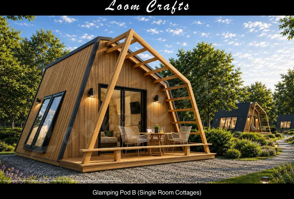 Glamping Pod B prefab pod home installed at a resort site in India
