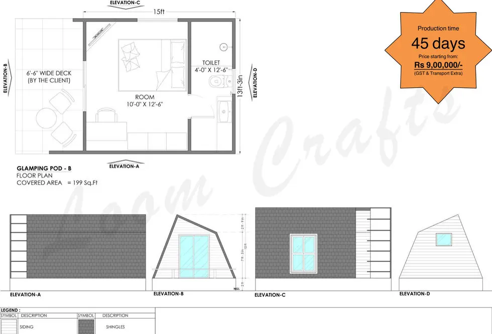 Glamping Pod B prefab modular cottage detail view