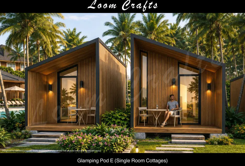 Glamping Pod E prefab pod installed at a resort site in India