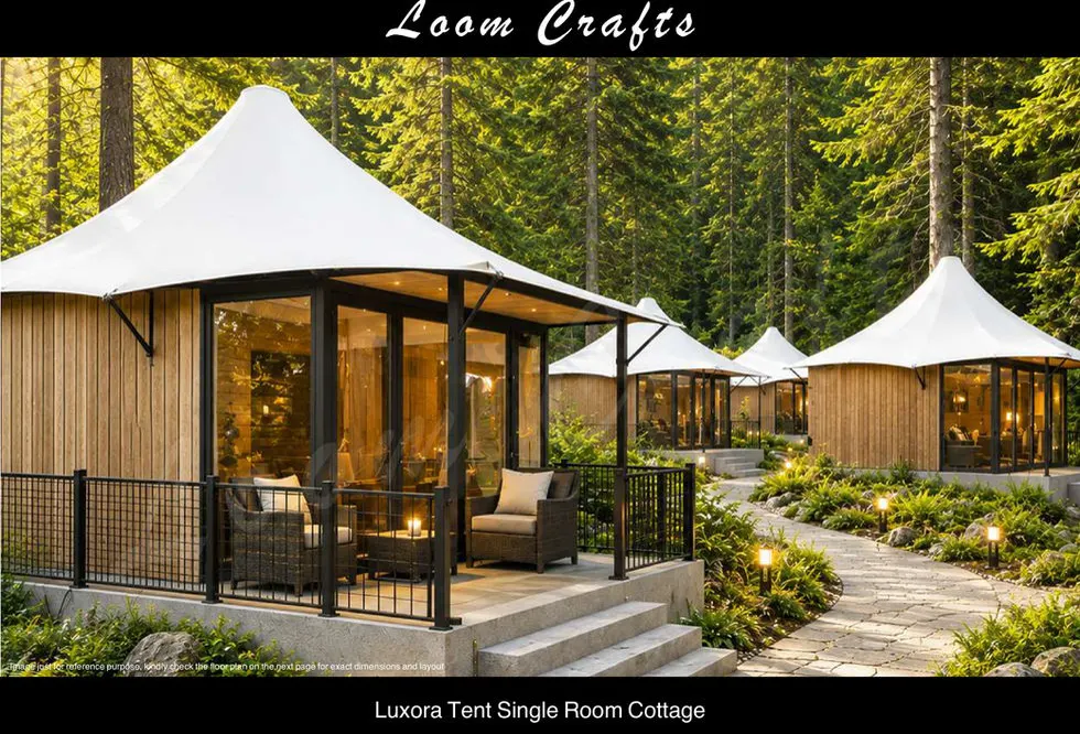 Luxora Tent prefab cottage installed at an Indian glamping resort