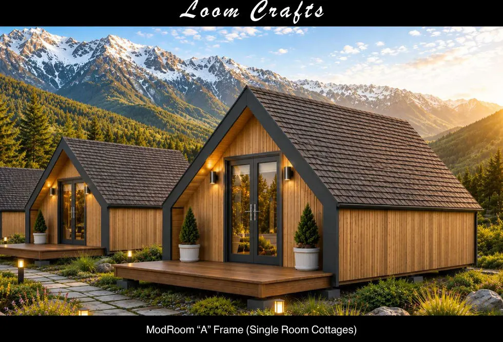 ModRoom A-Frame prefab cabin installed at an Indian resort